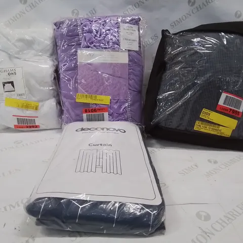 BOX OF APPROXIMATELY 10 ASSORTED ITEMS TO INCLUDE- DECONOVO CURTAINS, EMBELLISHED DUVET SET , DOUBLE DUVET SET