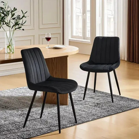 BOXED SET OF 2 UPHOLSTERED FABRIC DINING CHAIRS- BLACK (1 BOX)