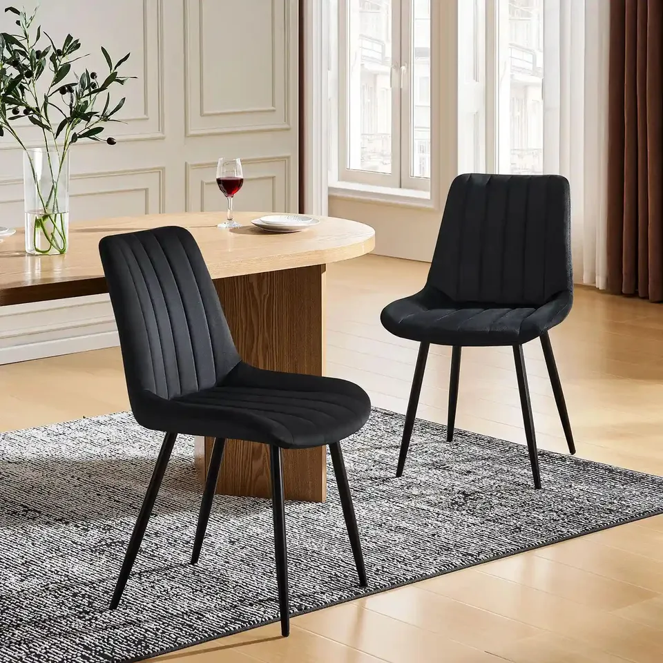 BOXED SET OF 2 UPHOLSTERED FABRIC DINING CHAIRS- BLACK (1 BOX)