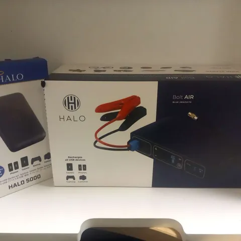 BOXED HALO BOLT AIR 58830 W/ CAR JUMP STARTER, AIR PUMP & 5K MAH PORTABLE CHARGER