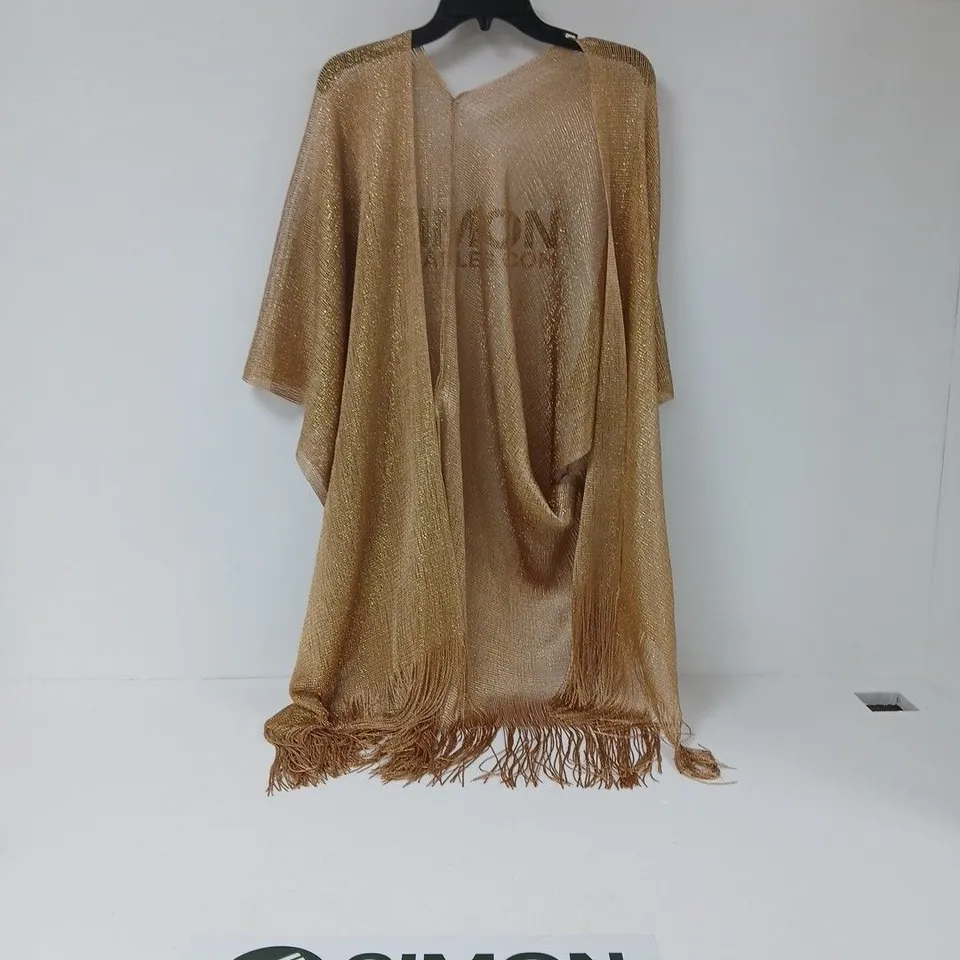 XANDER KOSTROMO VISCOSE METALLIC TASSEL KIMONO BEACH COVER UP IN GOLD
