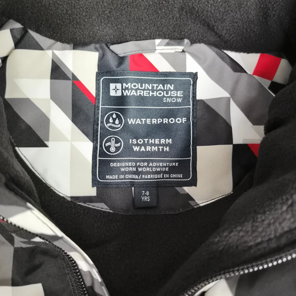 MOUNTAIN WAREHOUSE CLOUD PRINTED KIDS WATERPROOF ALL IN ONE SNOWSUIT IN GREY MULTI - 7-8 YEARS