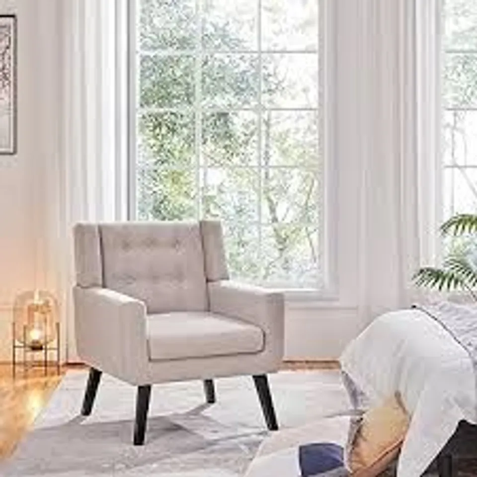 BOXED YAHEETECH BUTTON TUFTED ARMCHAIR - BEIGE