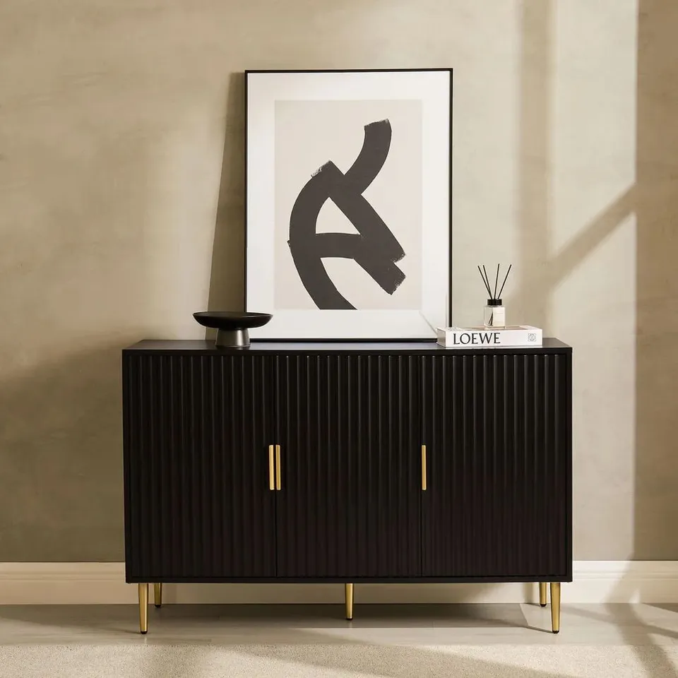 BOXED DUSK EVIE 3 DOOR SIDEBOARD - BLACK