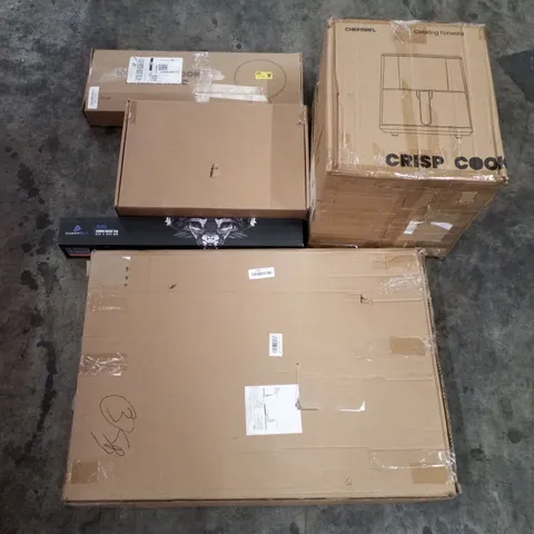 PALLET OF ASSORTED PRODUCTS INCLUDING AIR FRYER, GAMING MOUSE PAD, PUZZLE BOARD, EV CHARGER, ROUND BALLOON ARCH STAND