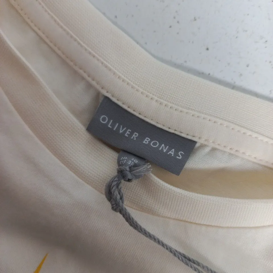OLIVER BONAS WHITE CHILL AND PEEL ORANGE T-SHIRT IN WHITE - SIZE 10