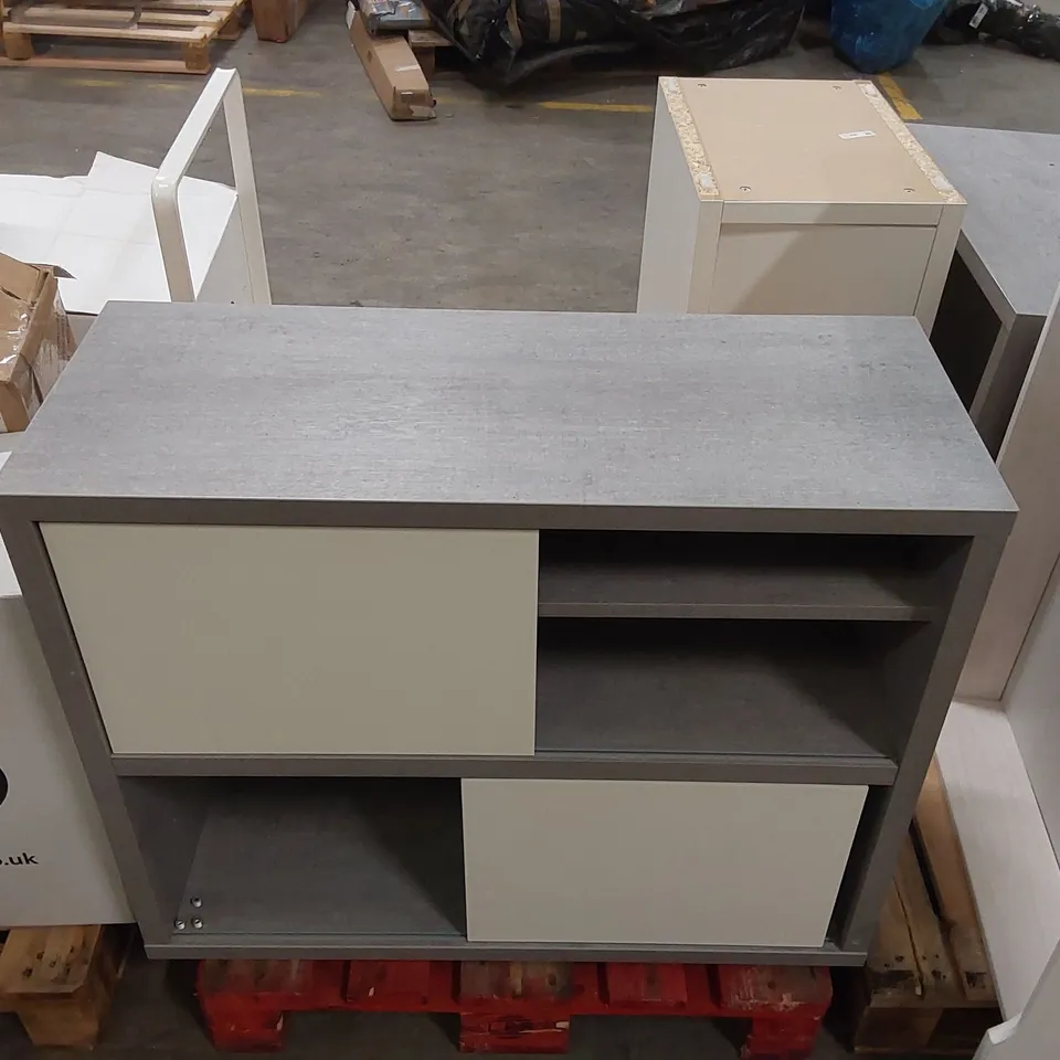 PALLET OF FURNITURE PARTS INCLUDING: WRITING DESK, STORAGE CABINET - BOTH ITEMS ARE MISSING PARTS/BROKEN