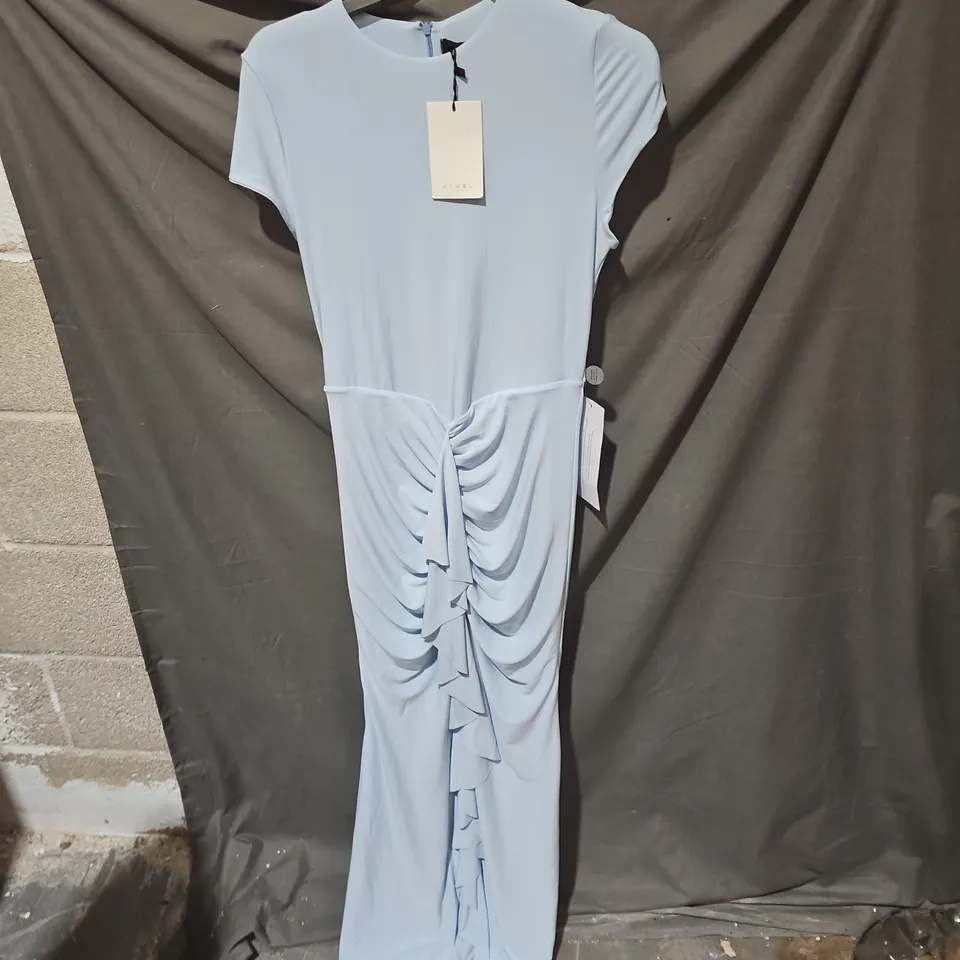 CLUB L LONDON LIGHT BLUE RUCHED FRONT MAXI DRESS – UK 14