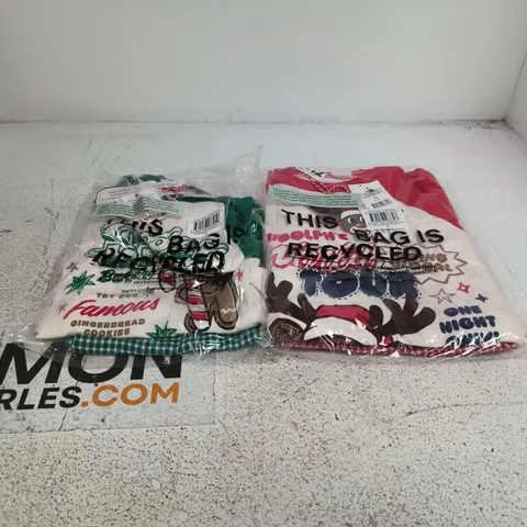 BOX OF APPROXIMATELY 25 ASSORTED CLOTHING ITEMS TO INCLUDE KIDS FAMILY CHRISTMAS RAGLAN LONG SLEEVE PJ SET VARISITY RED GINGHAM ETC