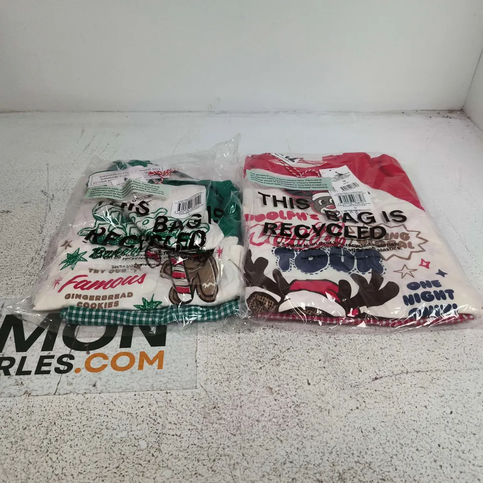 BOX OF APPROXIMATELY 25 ASSORTED CLOTHING ITEMS TO INCLUDE KIDS FAMILY CHRISTMAS RAGLAN LONG SLEEVE PJ SET VARISITY RED GINGHAM ETC