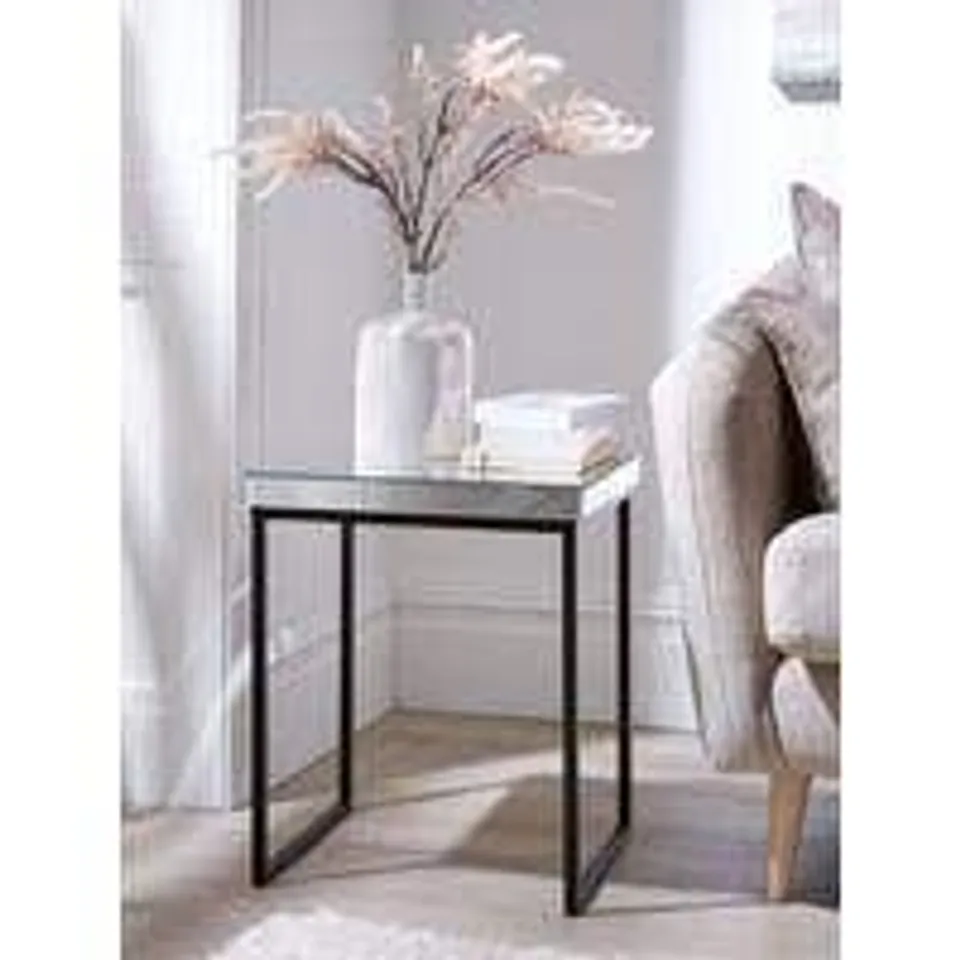 BOXED ANYA MIRRORED SIDE TABLE - BLACK