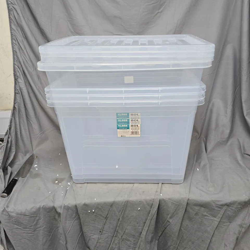 4X KLASS 80L PLASTIC STORAGE BOX WITH LID – TRANSPARENT