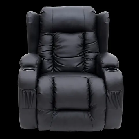 BOXED CAESAR BLACK FAUX LEATHER MANUAL RECLINING EASY CHAIR (2 BOXES)