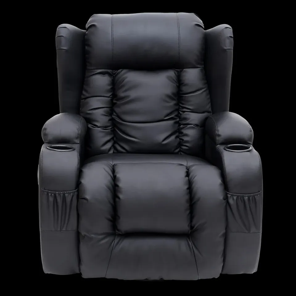 BOXED CAESAR BLACK FAUX LEATHER MANUAL RECLINING EASY CHAIR (2 BOXES) RRP £399.99