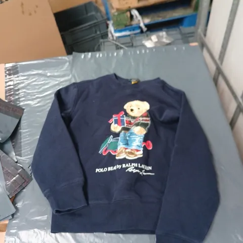 POLO RALPH LAUREN KIDS' NAVY CREWNECK SWEATSHIRT WITH POLO BEAR GRAPHIC – SIZE KIDS 8