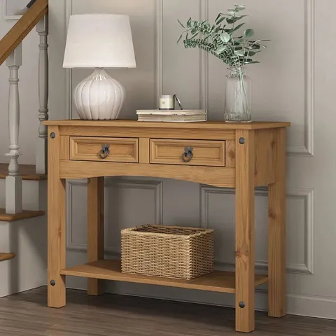 BOXED SHONA 90CM SOLID WOOD CONSOLE TABLE - WAXED PINE (1 BOX)