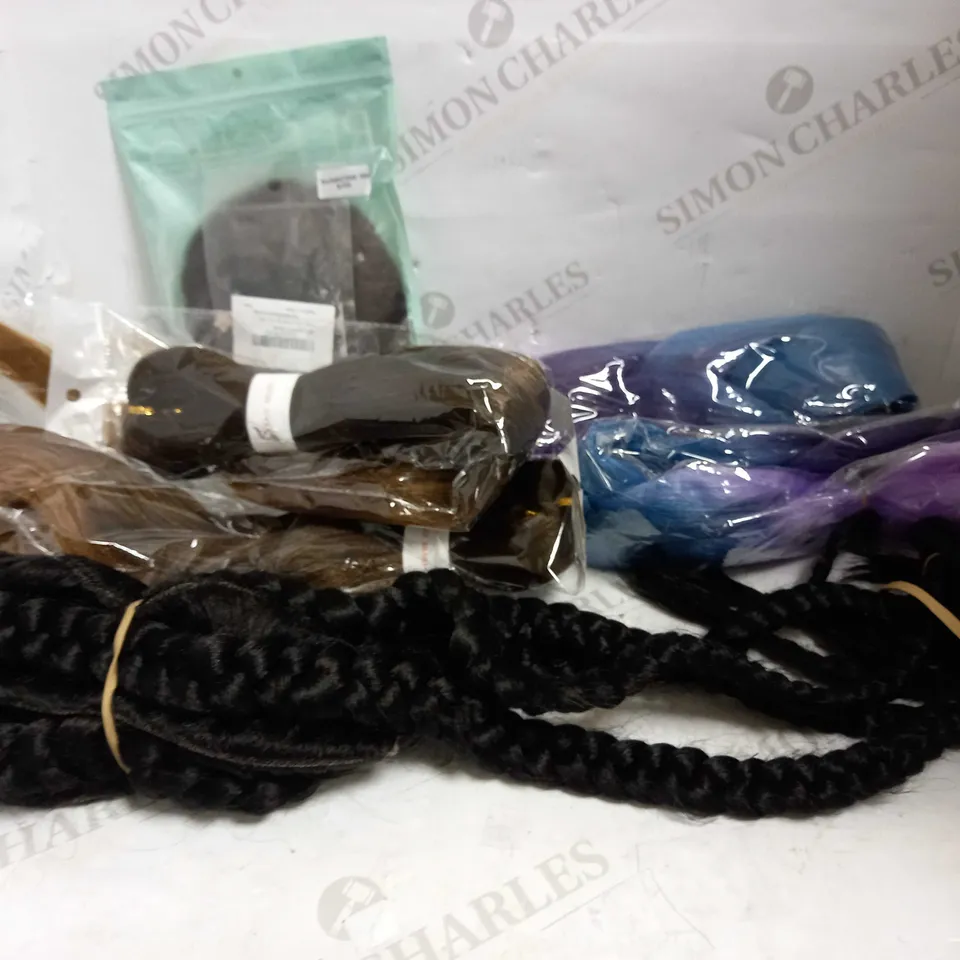 LOT OF APPROXIMATELY 12 ASSORTED HAIR EXTENSIONS & BRAIDS
