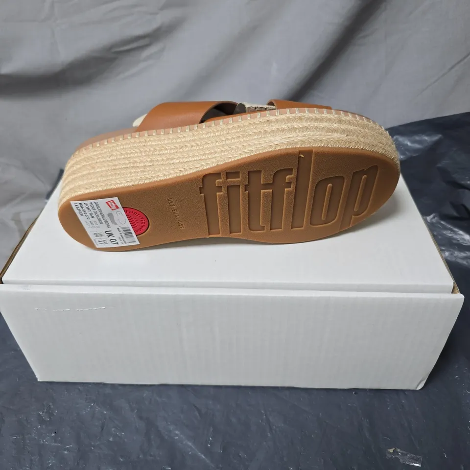 FITFLOP CROSS-STRAP SANDALS – BROWN LEATHER, WEDGE ESPADRILLE SOLE SIZE 7