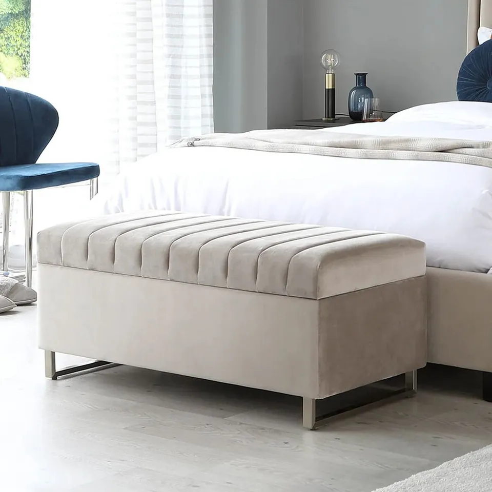 BOXED DANETTI AMALFI OTTOMAN STORAGE BENCH - CHAMPAGNE SIGNATURE VELVET