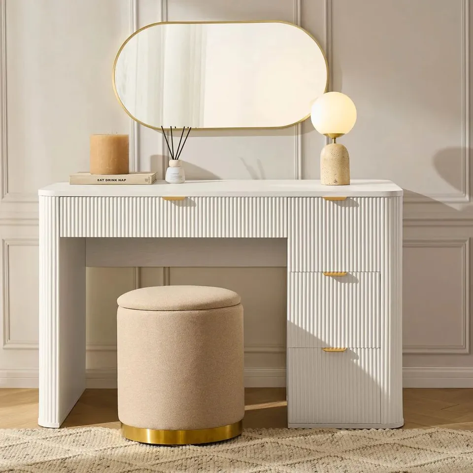 BOXED HATTIE LARGE DRESSING TABLE WITH DRAWERS - WARM WHITE 