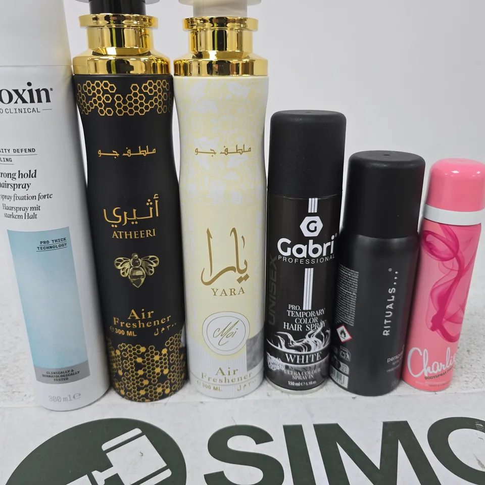 APPROXIMATELY 15 ASSORTED AEROSOLS TO INCLUDE RITUALS , NIOXIN AND AIR FRESHENERS