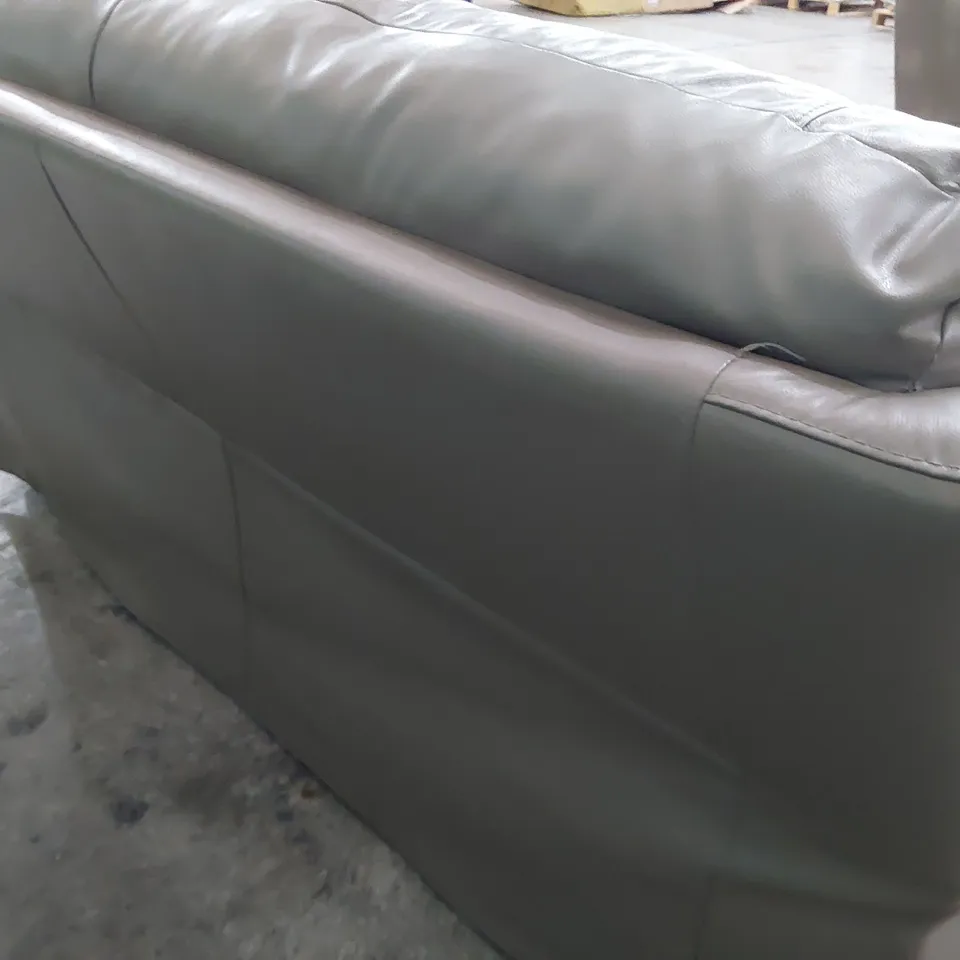 DESIGNER THREE SEATER LIGHT GREY LEATHER SOFA
