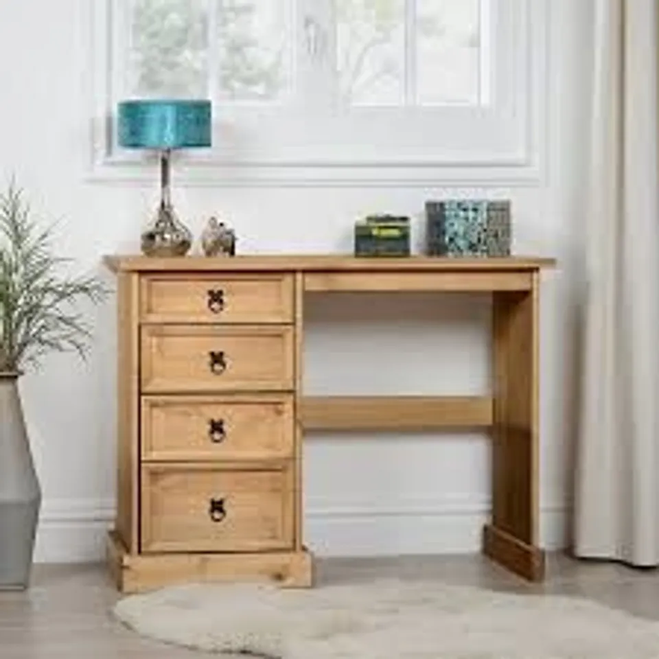 BOXED CORONA 4 DRAWER DRESSING TABLE - DISTRESSED WAXED PINE (1 BOX)
