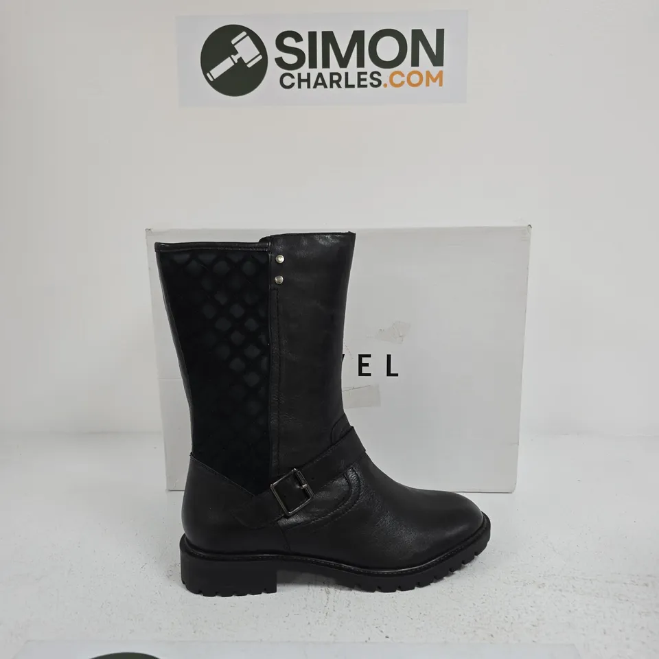 WOMEN'S BLACK LEATHER MID-CALF BOOT WITH BUCKLE & SIDE ZIP SIZE UK 7