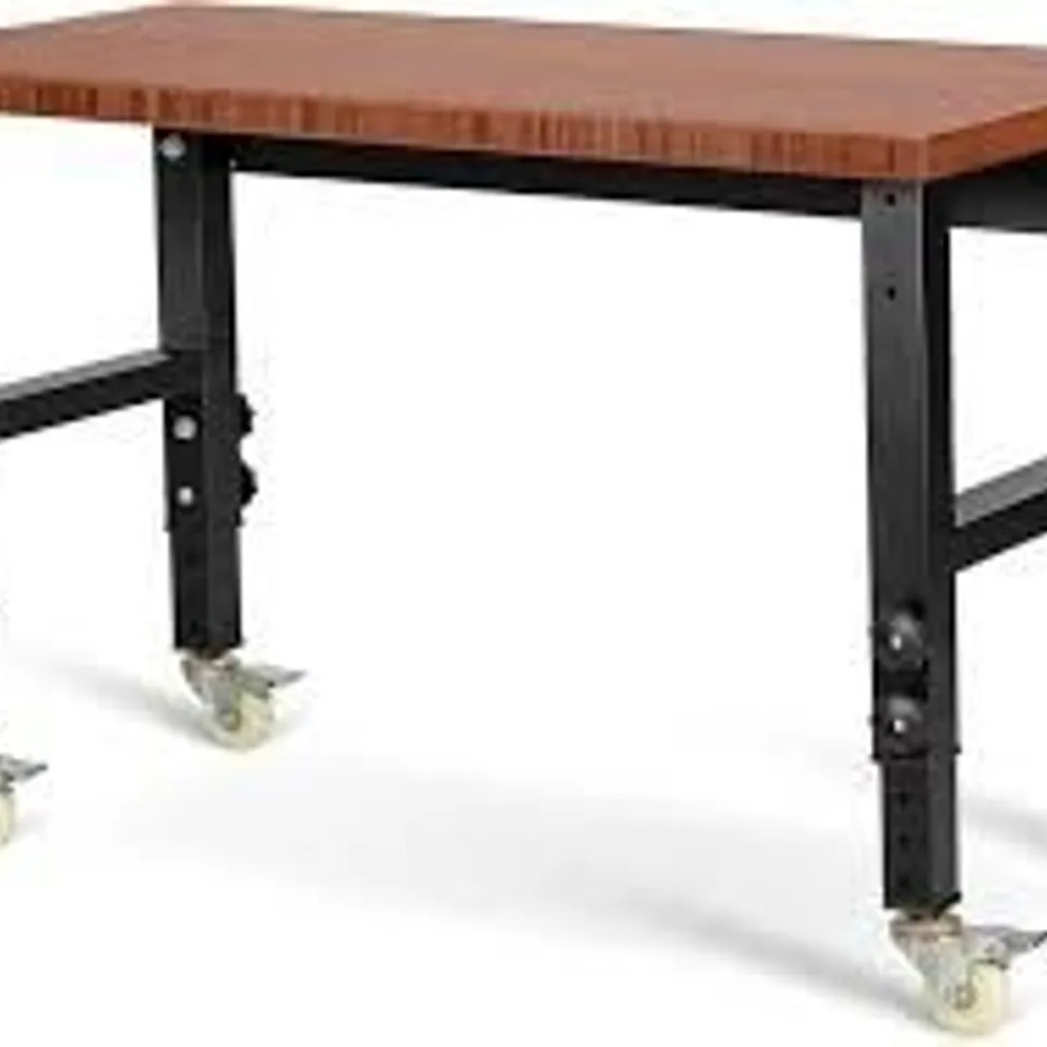 BOXED COSTWAY BROWN 10 LEVEL ADJUSTABLE WORKBENCH WITH 4 LOCKABLE CASTERS