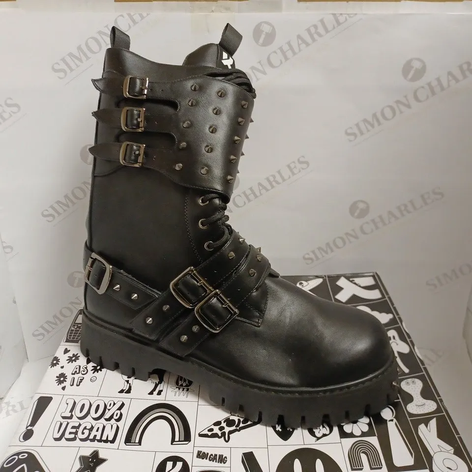 KOI VEGAN ENCHANTRA HEELED LACE UP BOOTS - BLACK SIZE 10