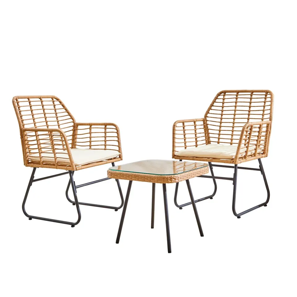 BOXED NEO 3 PIECE BAMBOO STYLE GARDEN TABLE & CHAIRS BISTRO SET - CREAM (1 BOX)