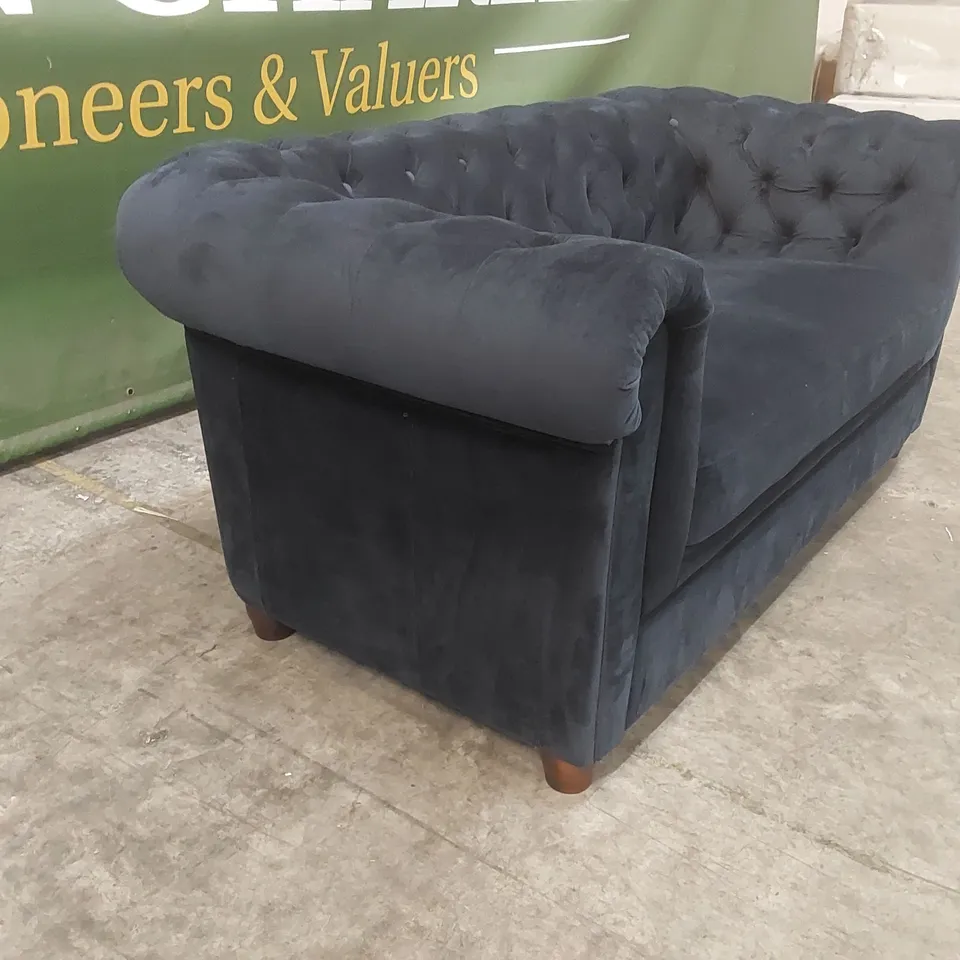 QUALITY DESIGNER CHESTER 3 SEATER VELVET SOFA - NAVY