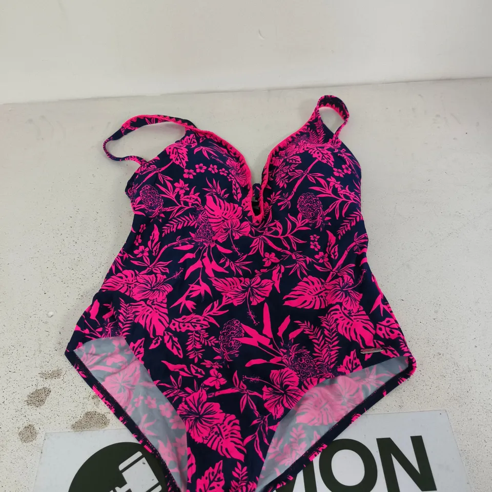 VENICE BEACH WOMEN'S ONE-PIECE SWIMSUIT – NAVY WITH PINK FLORAL PATTERN, UK 14 C/D CUP (EU 40 C/D)