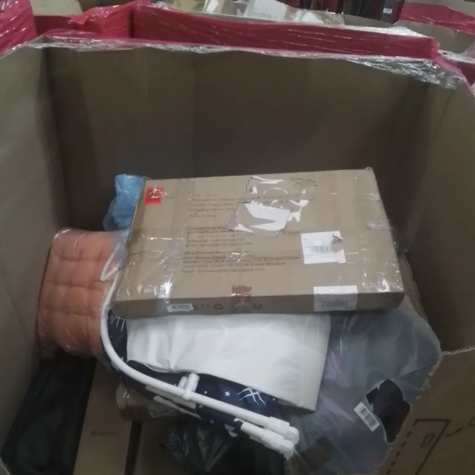 PALLET OF ASSORTED HOUSEHOLD GOODS AND FURNITURE TO INCLUDE; WIFI AIR PURIFIER, BARRINA LED INTEGRATED LIGHT, FINNHOMY CAMPING CABINET ETC
