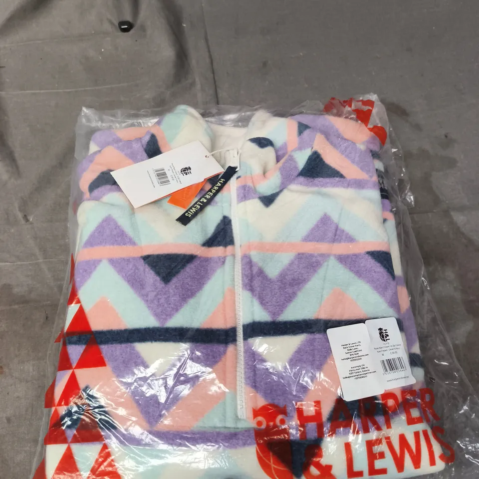 HARPER & LEWIS RAVER RETRO PATTERN 1/4 ZIP FLEECE, AZTEC CREAM & NAVY – UK M