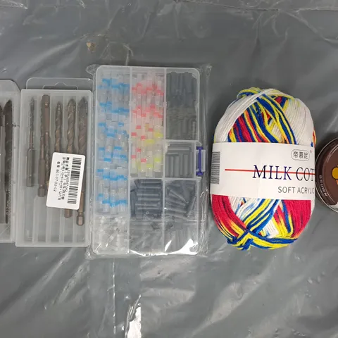 APPROXIMATELY 10 ASSORTED HOUSEHOLD ITEMS TO INCLUDE KNITTING YARN, POLISH, ETC