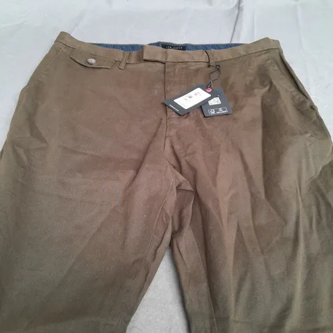 TED BAKER LONDON KHAKI SLI FIT TEXTURED CHINO TROUSERS - 34R