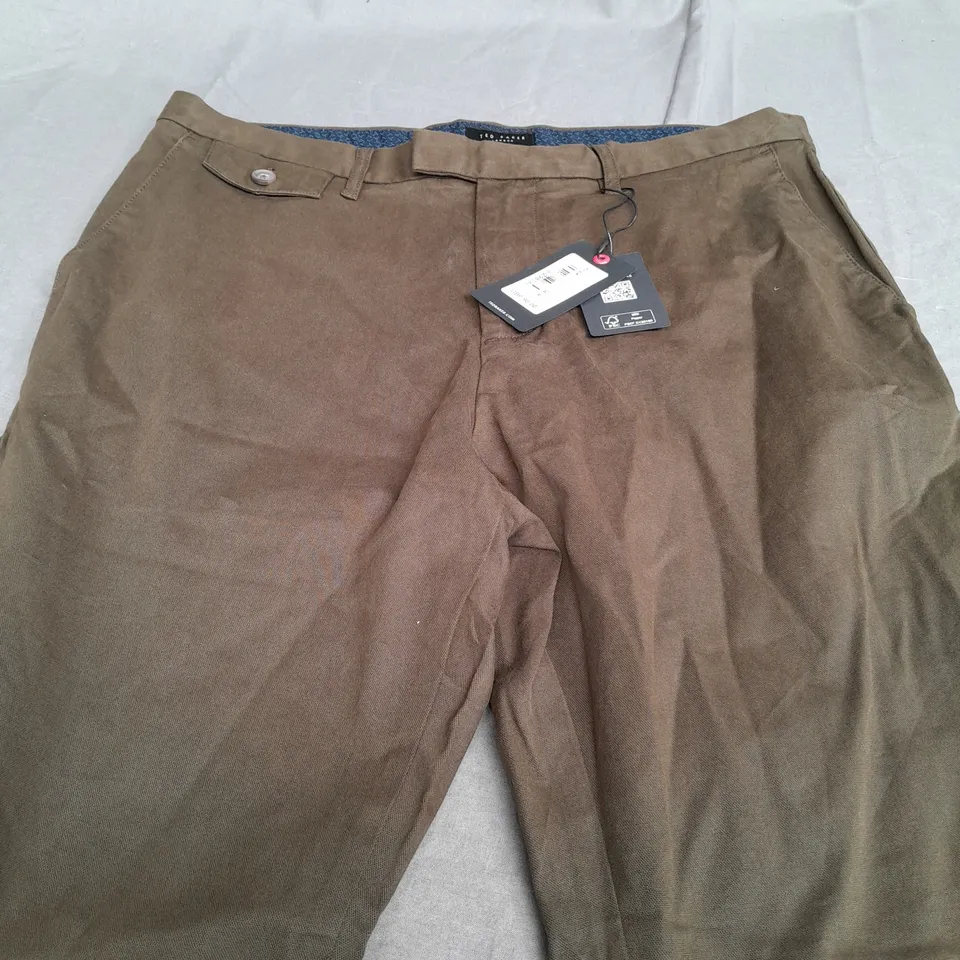 TED BAKER LONDON KHAKI SLI FIT TEXTURED CHINO TROUSERS - 34R