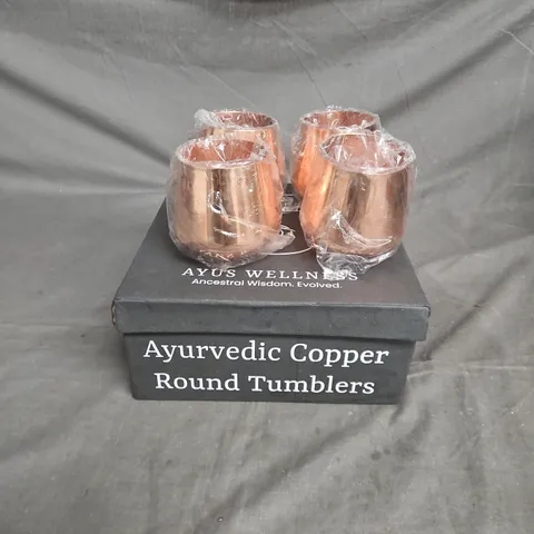 AYUS WELLNESS AYURVEDIC COPPER ROUND TUMBLERS - SET OF 4
