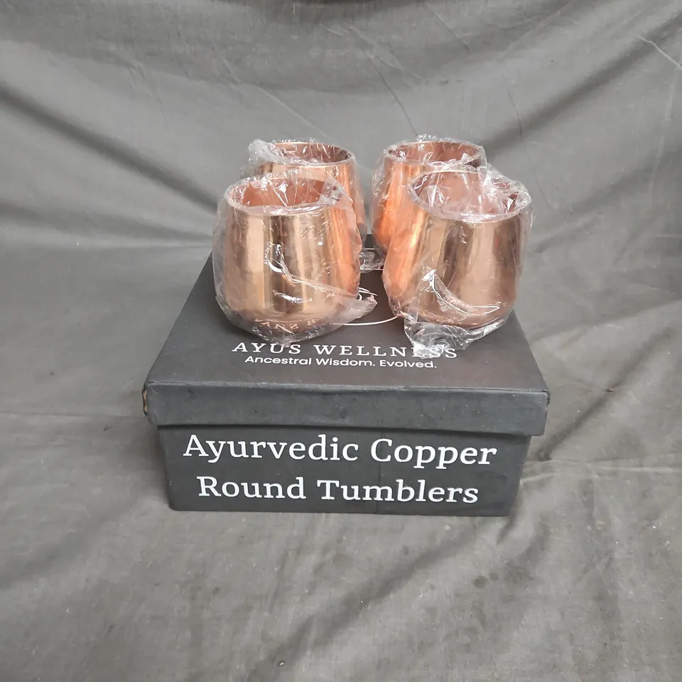 AYUS WELLNESS AYURVEDIC COPPER ROUND TUMBLERS - SET OF 4