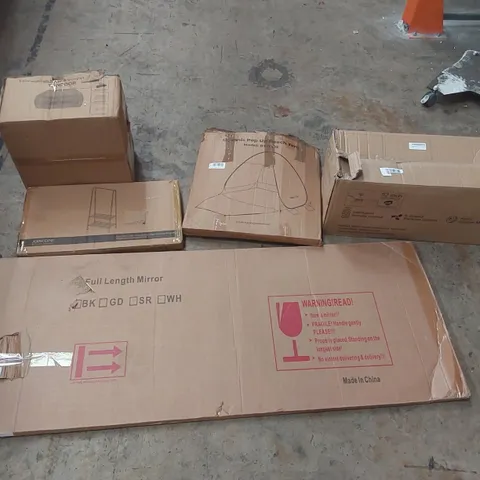 PALLET OF ASSORTED ITEMS INCLUDING: FULL LENGTH MIRROR, TANDOOR OVEN, CEILING FAN, SHELVES, POP-UP BEACH TENT ECT