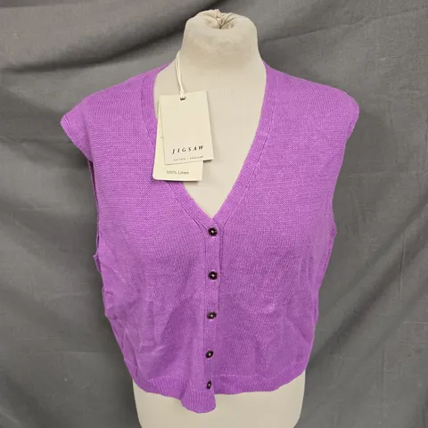 JIGSAW LINEN BUTTON THROUGH TANK IN PURPLE SIZE XL