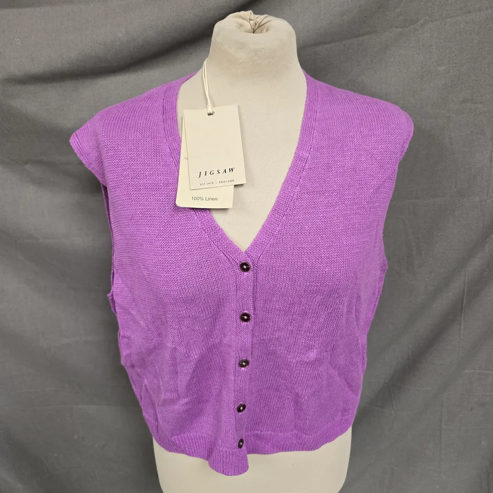 JIGSAW LINEN BUTTON THROUGH TANK IN PURPLE SIZE XL