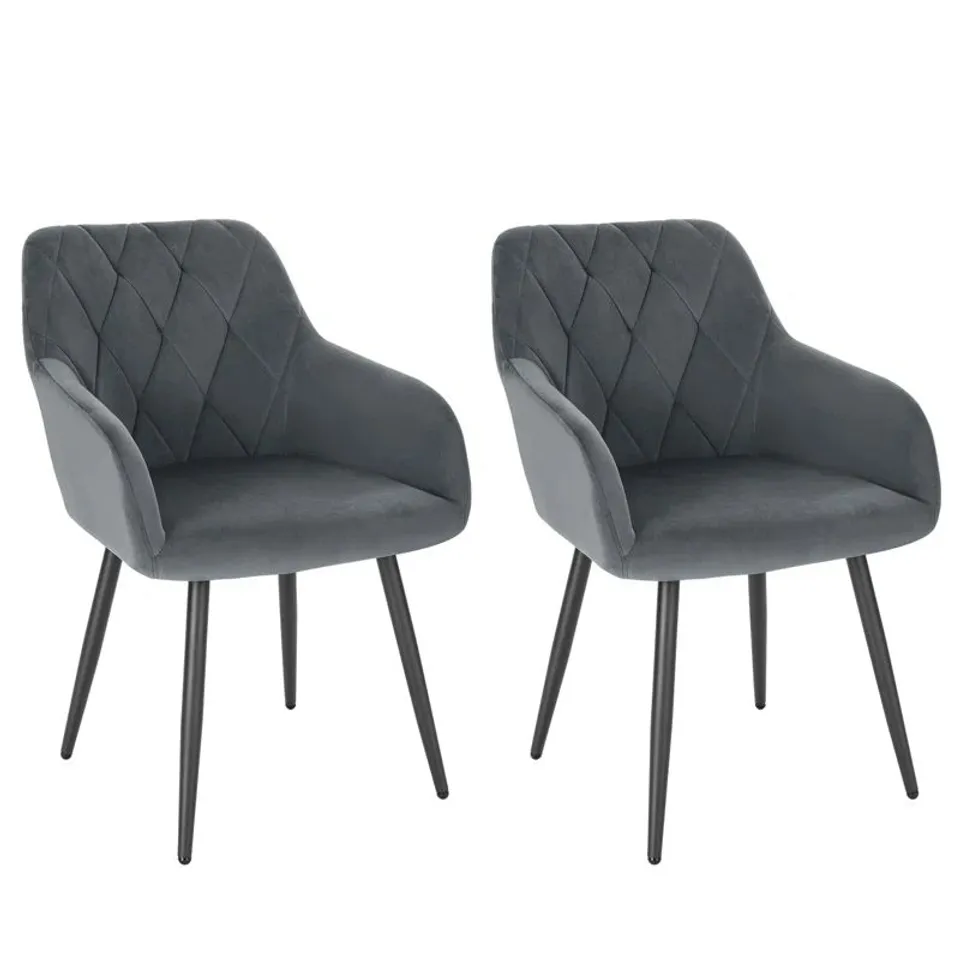BOXED ALVION TUFTED VELVET ARMCHAIR, DARK GREY- SET OF 2 (1 BOX)