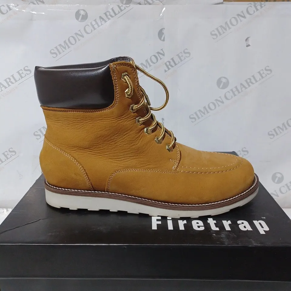 BOXED PAIR OF FIRETRAP BEDWORTH BOOTS IN TAN UK SIZE 9