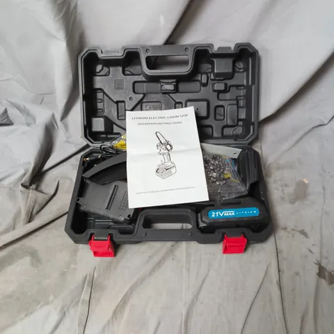 CORDLESS LITHIUM ELECTRIC CHAINSAW KIT – CASE WITH 21V BATTERY