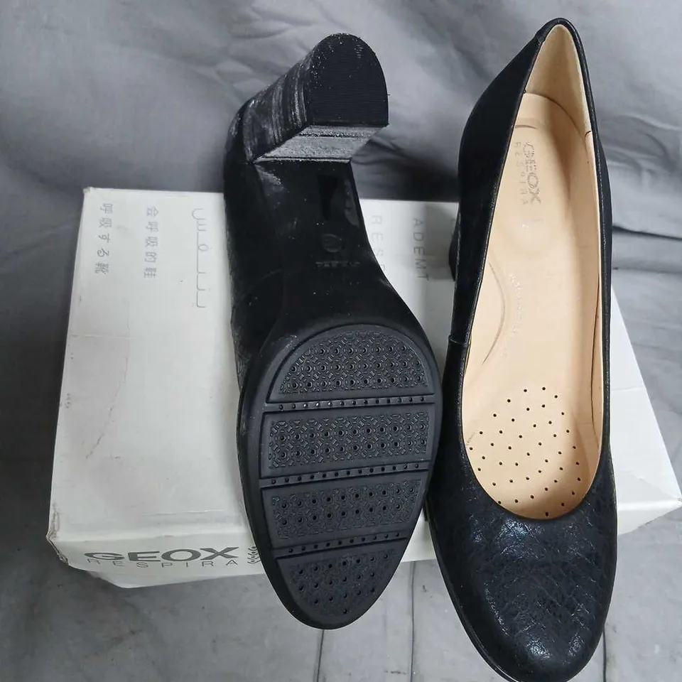 GEOX ANNYA C BLACK LEATHER HIGH HEELS – BOXED (EU 41) UK 7.5 
