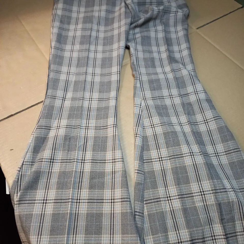 ASOS BROWN CHECK FLARED TROUSERS - SIZE 10