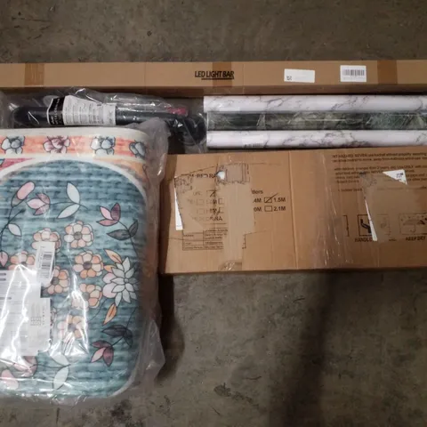 PALLET CONTAINING ASSORTED PRODUCTS INCLUDING LED LIGHT BAR, METAL GRAB BAR, BED RAIL, MARBLE WALLPAPER & AREA RUG