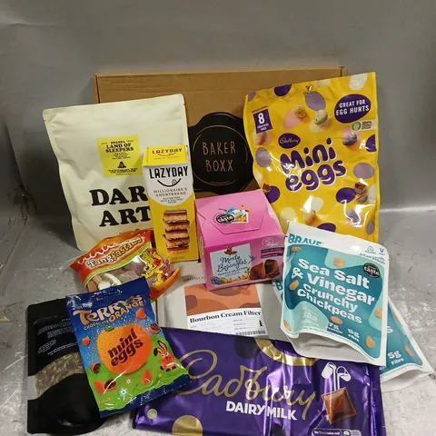 APPROXIMATELY 12 ASSORTED FOOD & DRINK ITEMS TO INCLUDE - BAKER BOXX - LAZYDAY MILLIONARE'S SHORTBREAD - CADBURY DAIRY MILK BAR - ETC